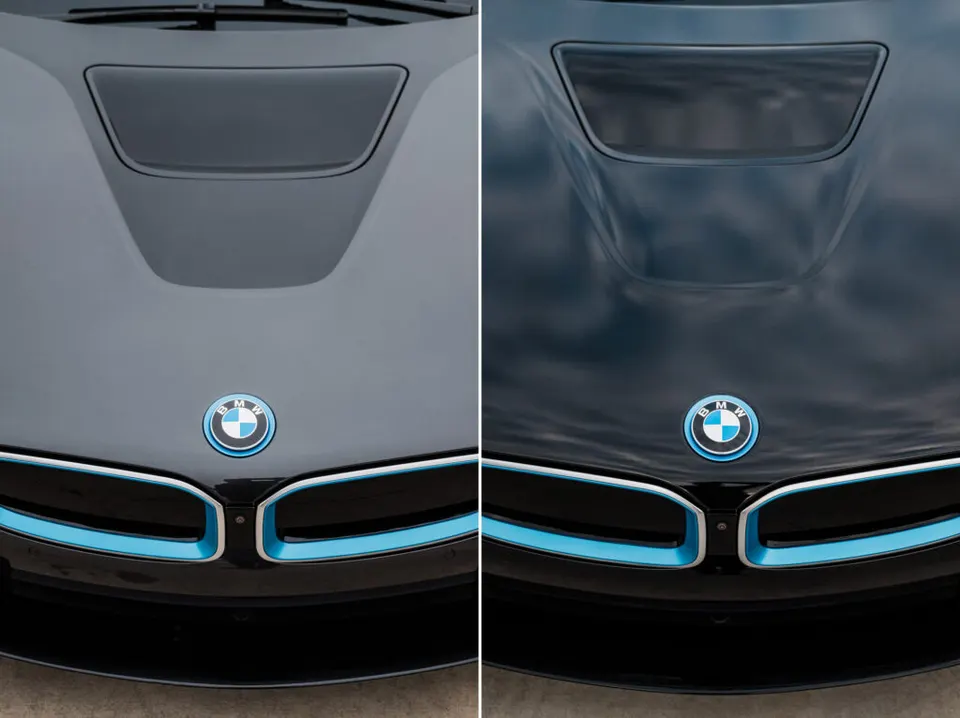 Before and after ceramic coating application on a car